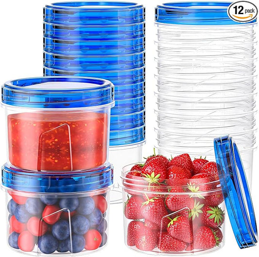12 Pack-16 OZ Freezer Storage Containers, Small Plastic Containers with Twist Top Lids, BPA Free Food Storage Containers, Reusable Soup Container Microwave/Dishwasher Safe