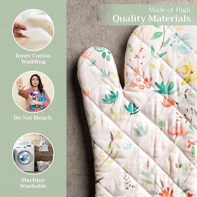 Maison d'Hermine Oven Gloves 100% Cotton Oven Mitt 7" x 13" with Loop Heat Resistant, BBQ, Cooking Gloves, Baking, Grilling, Kitchen, Handling Hot Pans Spring/Summer (Pack of 1, Colmar)
