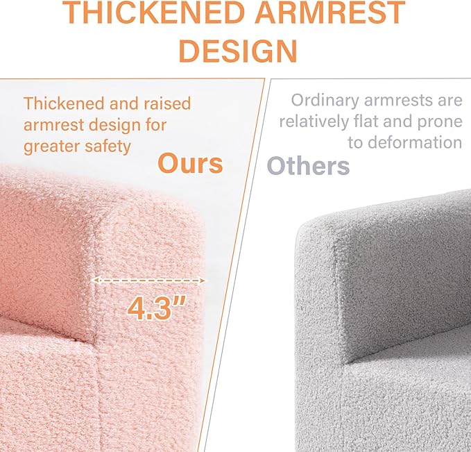 Tiita Kids Couch Sherpa Toddler Chair, Cloud-Like Comfy Kids Sofa Toddler Reading Chair with Washable Cover Carrying Handle, Convertible Children Sofa Chair for Girls and Boys