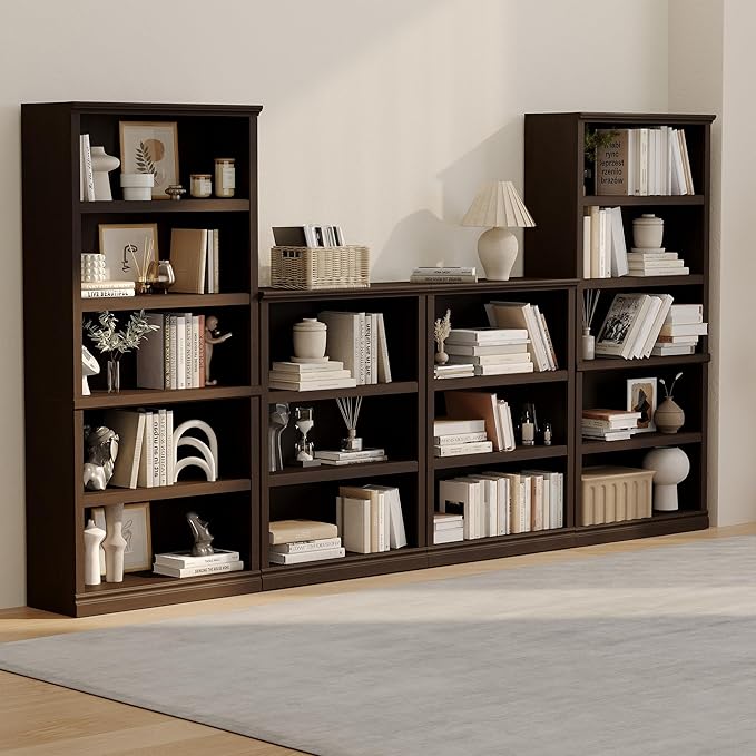 blini 5-Shelf Tall Bookcase Wooden Bookshelves 33in Wide Floor Standing Display Storage Book Shelves 70 in Dark Cherry Bookcase for Home Office, Living Room, Bed Room