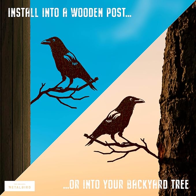 METALBIRD - Crow - Outdoor Tree Ornaments in Corten Steel - Metal Art Proudly Made in The USA