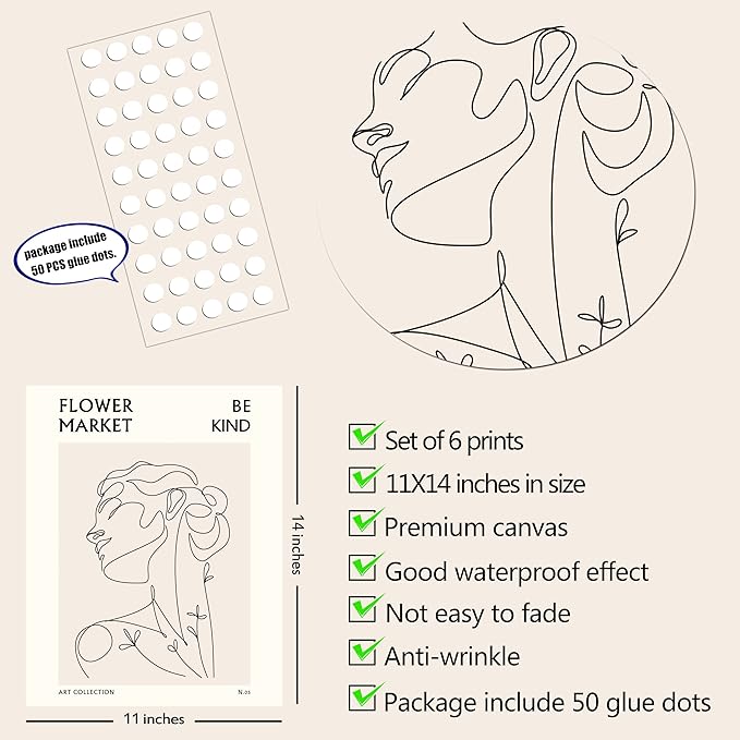 Flower Market Wall Art Prints Botanical Aesthetic Decor Minimalist Poster Inspirational Theme Flower Line Photo Vintage Abstract Pictures Canvas Wall Art Colorful Floral Wall Decor for room (11x14