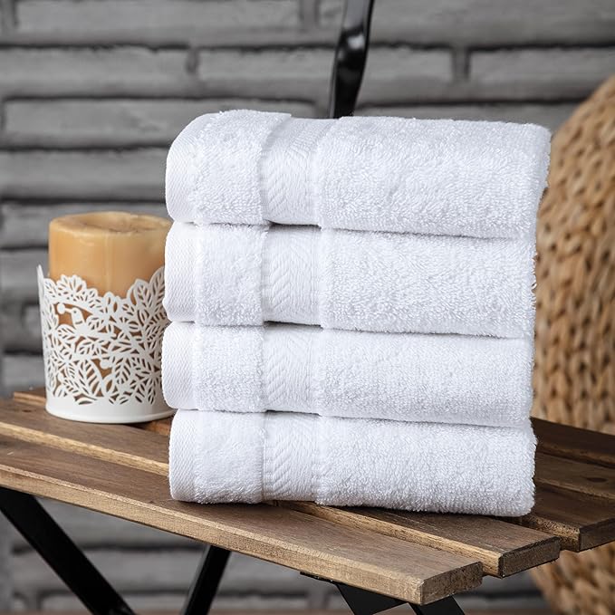 TEXTILOM 100% Turkish Cotton 4 Piece Luxury Washcloth Towel Set for Bathroom & Kitchen, Thick & Super Soft & Highly Absorbent & Quick Dry for Face and Hand- White
