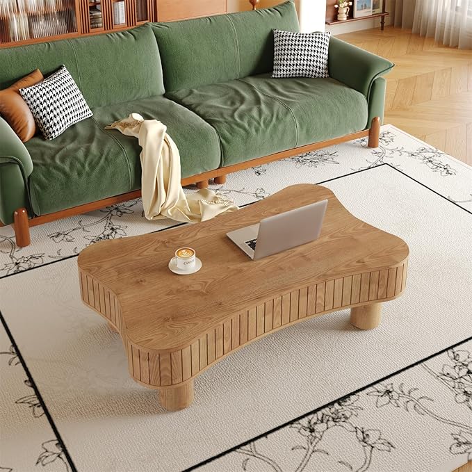 42.5'' Modern Lift Top Coffee Table for Living Room, Solid Wood Center Table, Fluted Panel Design, Storage Compartments, 42.5x27.2 Inch Surface, Hydraulic Lift Mechanism, Easy Assembly (Light Brown)