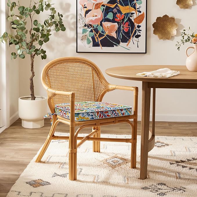 Set of 2 Outdoor Chair Cushions 19"x19"x2",Water Repellent Patio Seat Cushion with Ties and Removable Covers,Dining Chair Cushions for Indoor Kitchen Yard and Patio Furniture,Paisley Multi