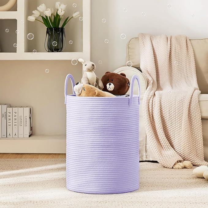Laundry Hamper Basket, Woven 58L Tall Laundry Basket for Blanket Organizer- Clothes Hamper Baby Nursery Hamper for Blanket Storage in Bedroom
