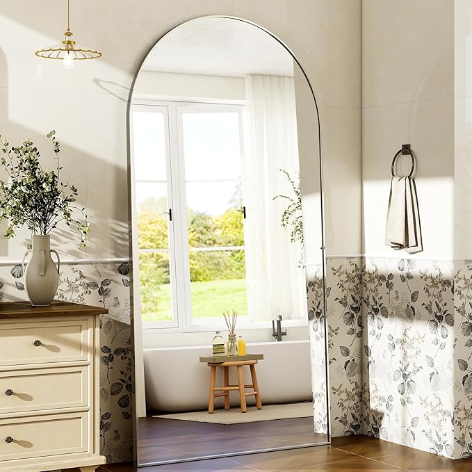 HARRITPURE 76"x34" Silver Full Length Mirror Arch Floor Mirrors with Aluminum Alloy Frame Free-Standing Wall Mounted or Leaning Large Bedroom Dressing Mirror Modern & Contemporary Decor for Home