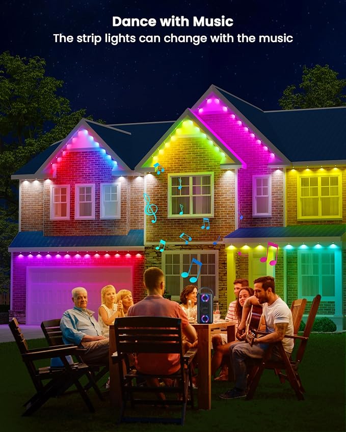 Gefolly Permanent Outdoor Lights Pro, 100ft with 60 RGBW Double-LED Lights 111 Scene Modes for Daily, Halloween, Christmas, IP67 Waterproof for Outdoor Decor, Works with Alexa, Google Assistant, White