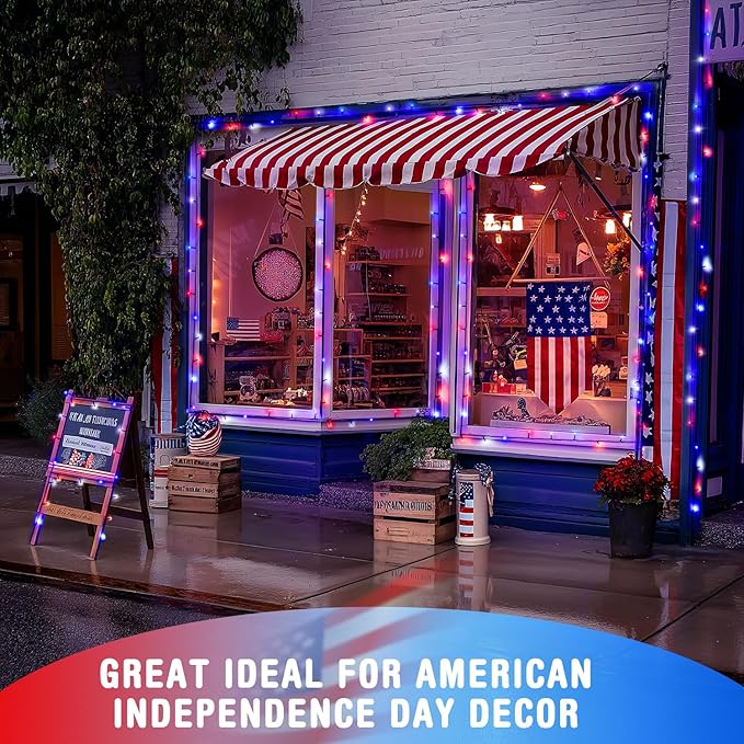 JMEXSUSS 400 LED Red White and Blue Lights Plug in, 4th of July Decorations Patriotic Lights Outdoor for American Holiday Tree Party Independence Memorial Day Decor