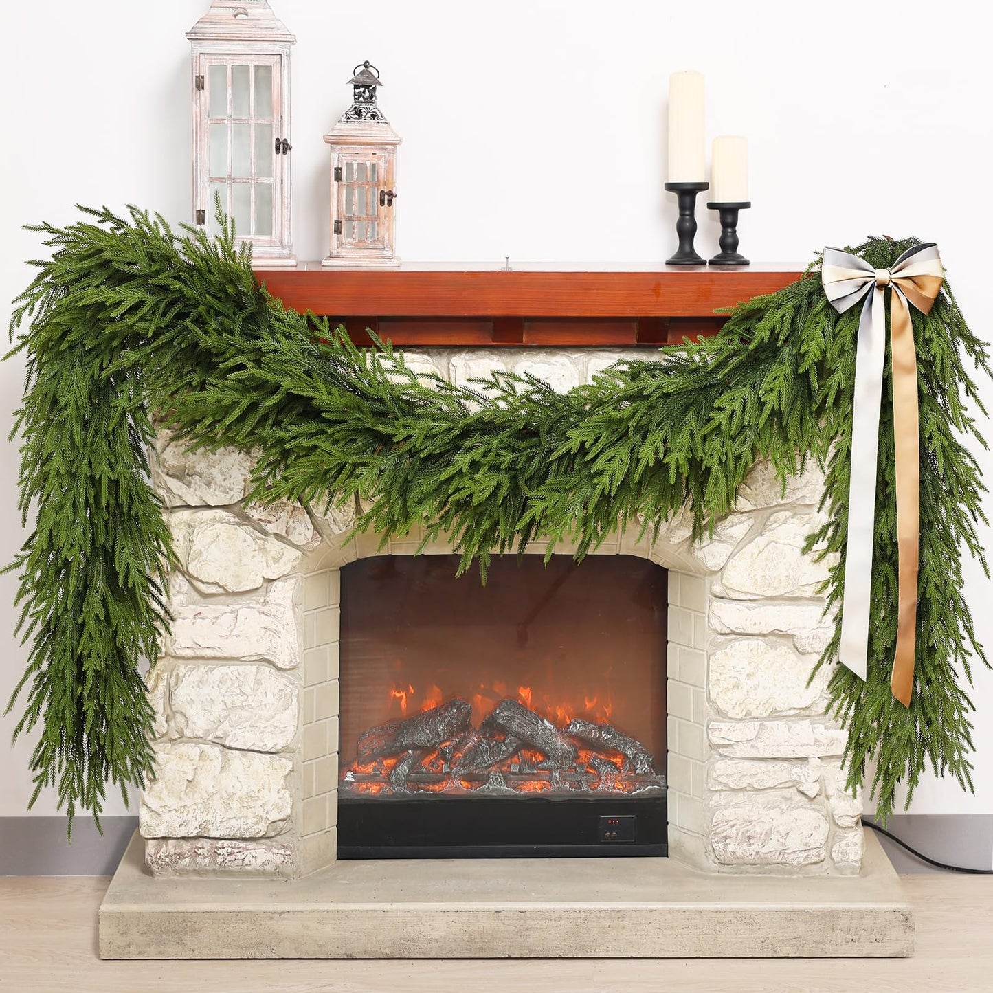 Artificial Norfolk Pine Garland - Faux Christmas Garland Fake Green Garland for Fireplace,Table, Stairs, Mantle, Window,Indoor Outdoor,Home,Holiday Decor (1 PCS,9 FT)