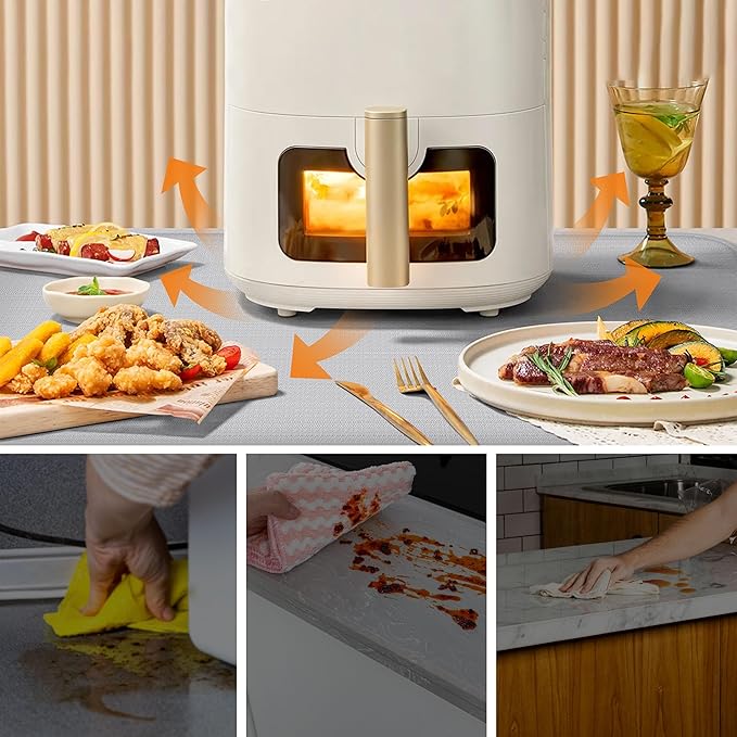 Heat Resistant Mat for Air Fryer Site - 23.6 x 15.7in, Fireproof Silicone Mats for Kitchen Counter, Heat Proof Mat, Non-slip & Waterproof for Deep Fryer, Oven, Coffee machine (Silver)