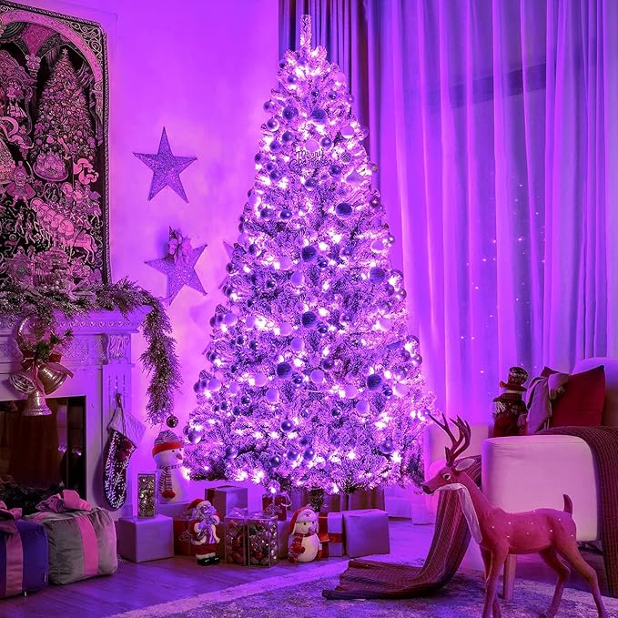 JMEXSUSS 163 FT 500 LED Purple Christmas Lights, 8 Modes String Light Indoor Outdoor Waterproof, Remote Control Purple Lights Plug-in for Roof Bedroom Party Christmas Tree Decorations