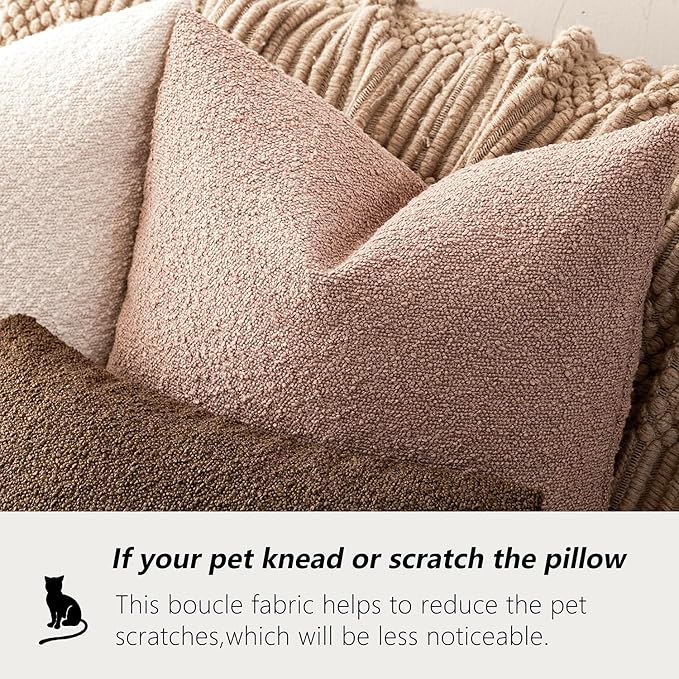 Foindtower Set of 2, Decorative Textured Boucle Throw Pillow Covers Accent Solid Pillow Cases Neutral Soft Cozy Couch Cushion Case for Chair Sofa Bedroom Living Room Home Decor 18 x 18 Inch Light Pink