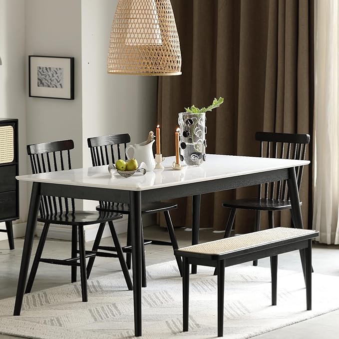 39.4'' Natural Rattan Dining Bench with 100% Solid Oak Wood Bench Frame, Bed End Shoe Ottoman for Kitchen Bedroom Entryway, Black