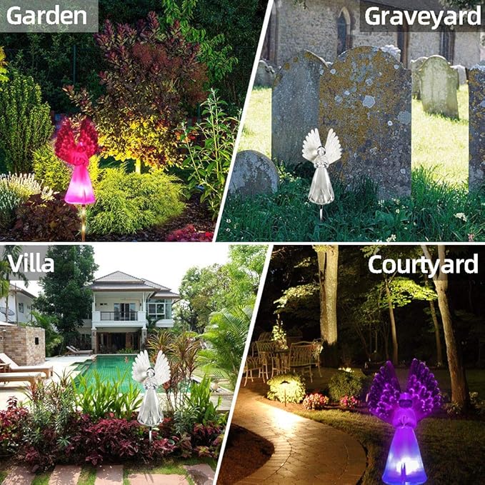 Solar Lights Outdoor Decorative Angel, Garden Solar Light Housewarming Gifts for Women Friends Mom Grandma, Color Changing Garden Stake Light for Yard Patio Pathway Grave Cemetery Decorations
