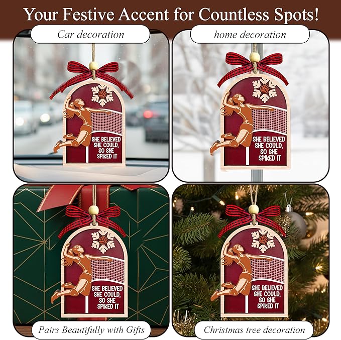 Volleyball Christmas Ornament 2025-2 Layer Wooden Volleyball Ornaments for Christmas Tree - Sports Ornaments for Team, Players, Coaches, Family, Friends, Sport Lovers - Sports Themed Hanging Decor
