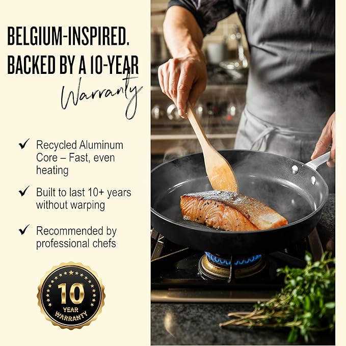 Alva Maestro 7-Piece Stainless Steel & Nonstick Cookware Set – PFAS/PFOA/PTFE-Free, Non-Toxic Nonstick, Induction & Oven Safe – Even-Heat Technology, Easy to Clean, Professional Quality Pots & Pans