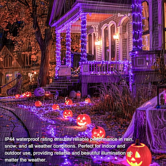 JMEXSUSS Connectable Purple Lights Indoor, 150 LED 8 Modes Halloween String Lights Outdoor Waterproof, 59FT Purple Halloween Light for Party Bedroom Tree Christmas Decorations