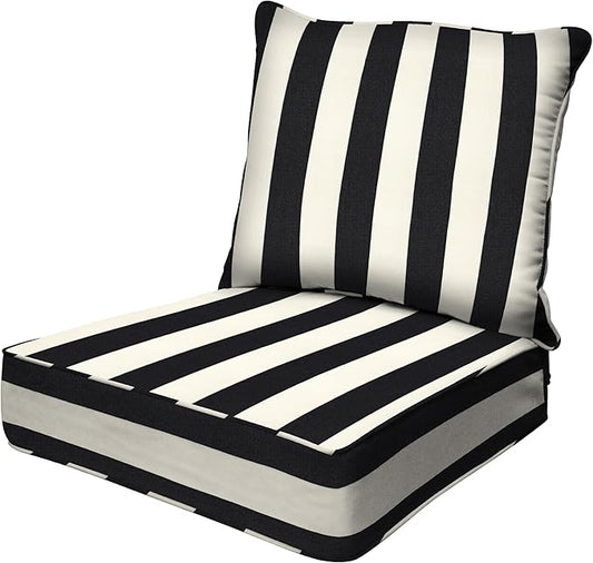 Honeycomb Outdoor Deep Seat, 24 x 23, Cabana Stripe Black & Ivory Chair Cushion for Patio Furniture