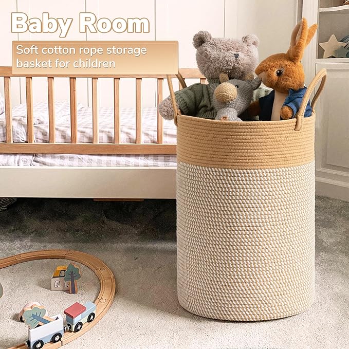 INDRESSME 60L Laundry Basket for Clothes, Blanket Storage, Toys - Woven Rope Hamper for Bedroom, 19.7 x 13.8 Inches
