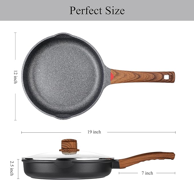 Vinchef 11" Non Stick Frying Pans, Skillet with Lid Used for All Stoves, Induction Non Toxic Cookware, Cooking Pans Nonstick Capable of Kitchen
