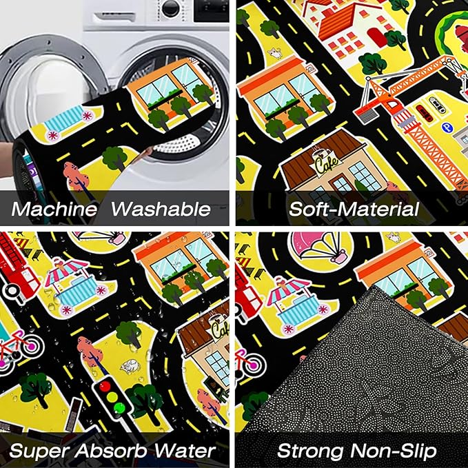 Road Map Carpet for Kids - Kids Rugs for Playroom Car Rugs for Boys Toy Play Mats for Floor City Rug Play Mat, 2. 5x4 Feet