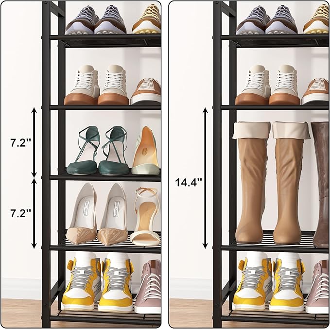 HOMEFORT 10 Tiers Shoe Rack Organizer,30" Shoe Storage Shelf for Closet, Shoe Rack for Entryway,Holds 36-40 Pairs of Shoe, Tall Shoe Stand with Metal Shelves and MDF Top Board,Rustic Brown