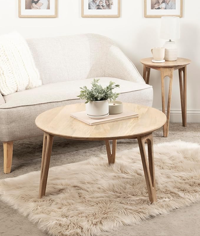 Kate and Laurel Kershaw Transitional Round Coffee Table, 30 x 30 x 19, Natural Wood, Circle Living Room Table with Solid Mango Wood Construction and Tapered Hairpin Legs