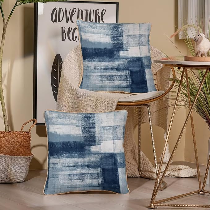 Blue White Throw Pillow Covers 18x18 Set of 2, Abstract Art Decorative Throw Pillow Covers Modern Abstract Soft Polyester Pillowcase Outdoor Cushion Cover for Sofa Couch Farmhouse Room Bed