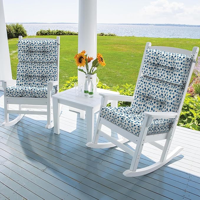Set of 2 Outdoor High Back Chair Cushions 44"x 22",Water Repellent Rocking Seat Cushions Replacement, Seat/Back Chair Cushions for Patio,Porch,Balcony and Indoor - Brush Blue