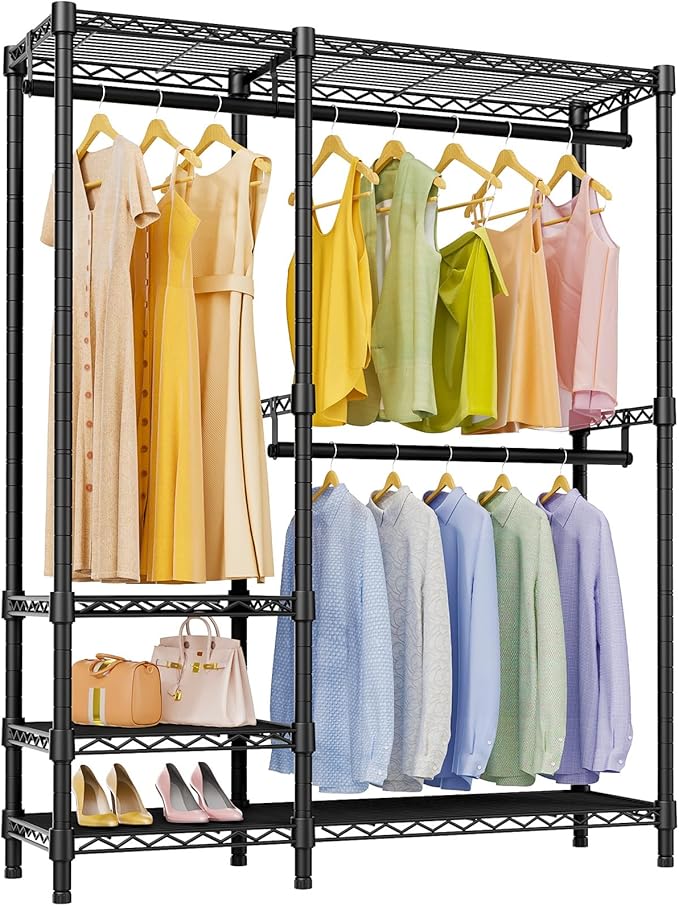 VIPEK V2i Garment Rack for Hanging Clothes, Portable Closet System with 4 Adjustable Shelves & 2 Hanging Rods, Heavy Duty Metal Clothes Rack, Freestanding Wardrobe Closet Rack, Max Load 700lbs