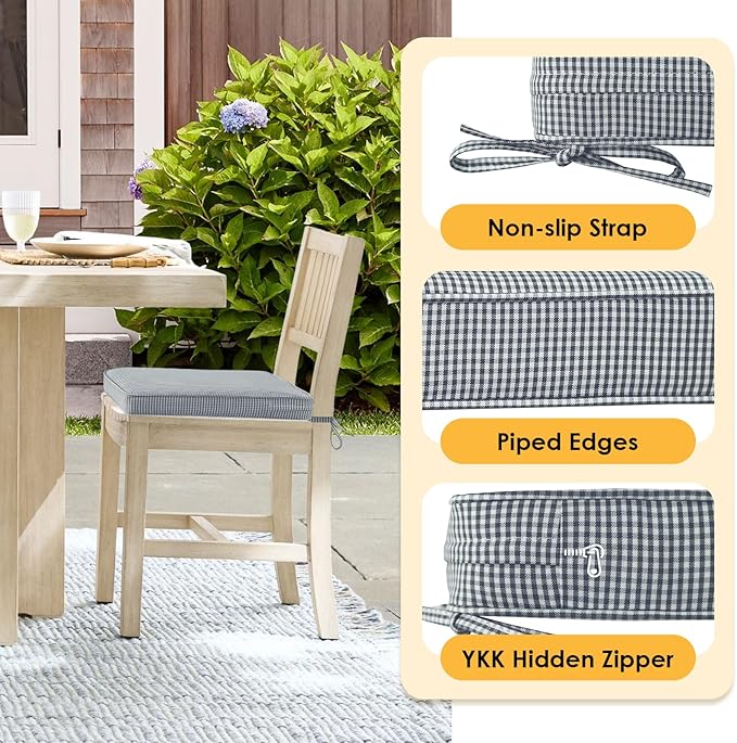 Outdoor Square Corner Seat Cushion, 18.5"x16"x3", Set of 4, Non Slip Seat Cushion Pads with Removable Cover for Patio Furniture, Garden Yard Lawn, Black White Mini Check