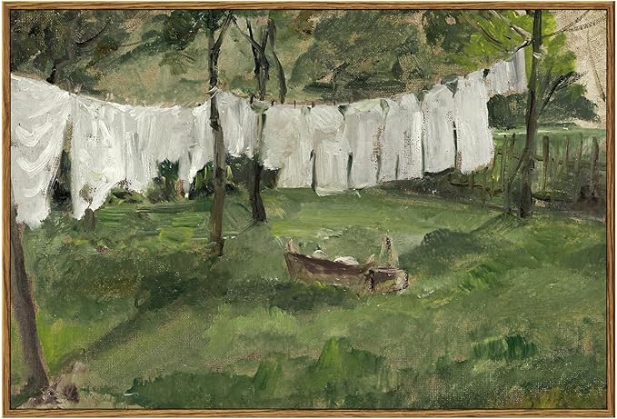 InSimSea Framed Wall Art for Living Room for Living RoomVintage Laundry Room Art Print Antique Oil Painting Country Landscape Vintage Wall Art Canvas for Bathroom Bedroom Office Gallery 16x24in