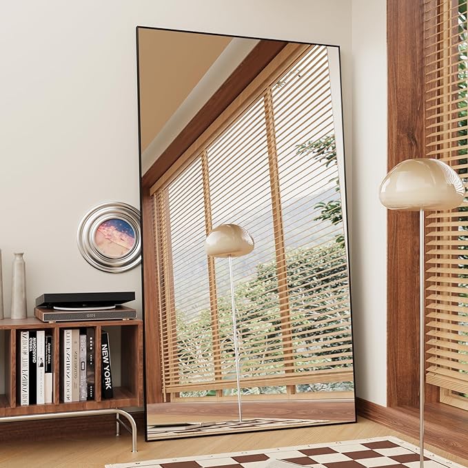 FANYUSHOW Full Length Mirror with Stand 70"x31",Floor Standing Aluminum Frame for Living Room,Tempered Glass Floor Mirror,Simple Home Decor,Wall Decor for Bedroom & Bathroom,Full Body Mirror,Black