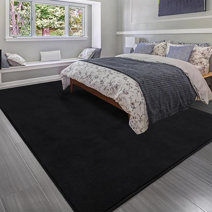 Soft Rugs for Living Room 6x9 Black, Minimalist Area Rug for Bedroom Nursery Dining Table Dorm, Large Throw Rugs for Men Boys Girls Kids Room Indoor Floor Carpets