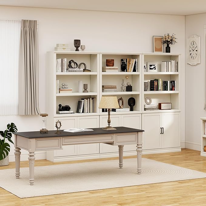 blini 5 Shelf Tall Bookcase with Doors White Bookshelf 31in Wide Display Standing Storage Shelf 72in Tall Wood Book Shelves for Bedroom Living Room Office Library