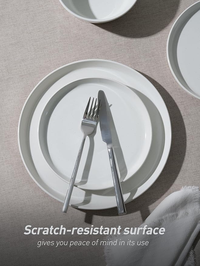 Famiware Saturn Speckled Dinnerware Sets for 4 (12 Pieces), Stoneware Plates and Bowls Dish Set - Chip and Scratch Resistant, Microwave and Dishwasher Safe, White