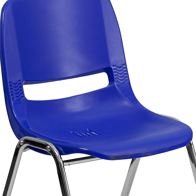 EMMA + OLIVER Kid's Navy Ergonomic Shell Stack Chair - Chrome Frame and 14"H Seat