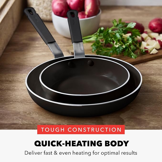 GreenPan x Bobby Flay 2 Piece- 8” and 10” Nonstick Frying Pan Skillet Set, PFAS-Free Diamond Ceramic, Induction Suitable, Stay-Cool Silicone Handle, Easy Clean Dishwasher & Oven Safe, Black