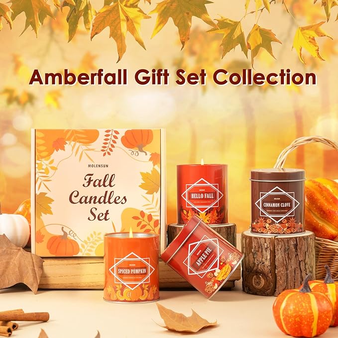 Fall Scented Candle – Hello Fall Soy Candle 9oz, 50 Hour Burn, Non-Toxic Autumn Decor, Holiday Gift for Women & Men