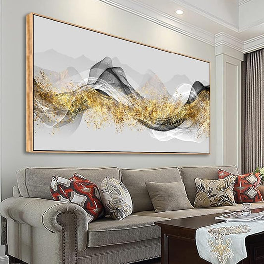 Wall Art Modern light Luxury Abstract Gold ink Landscape Canvas Wall Art for Living Room and Bedroom, Color Pictures, Artwork Home Decor Canvas Print Wall Decor Ready to Hang, 24x48inch (Framed)