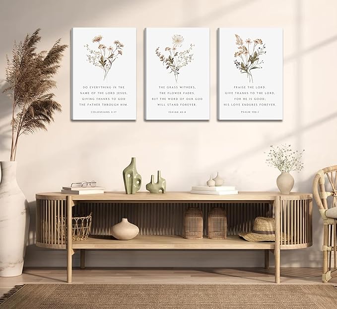 Wildflower Bible Floral Canvas Wall Art Christian Verses Floral Paintings Pictures Wall Decor Botanical Scripture Room Posters Prints for Bedroom Living Room Office Christian Scene Home Decorate