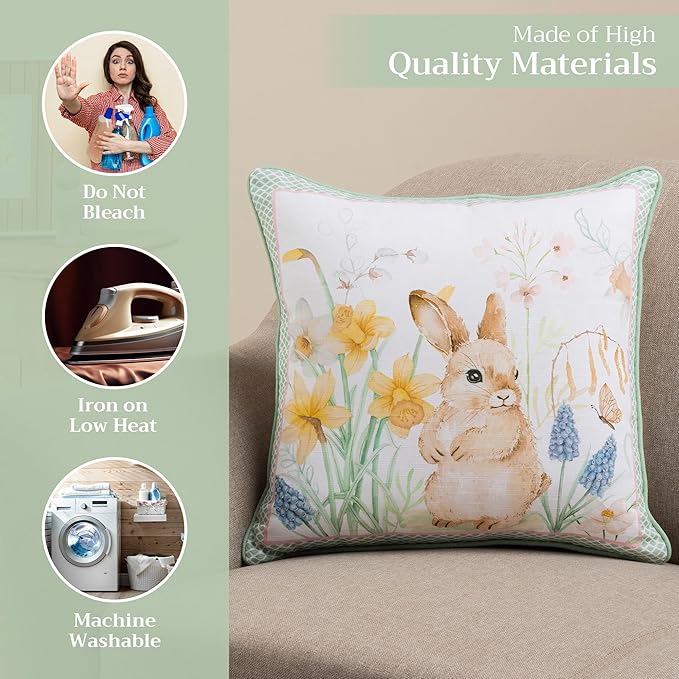 Maison d' Hermine Decorative Cushion Cover 100% Cotton 20"x20" Throw Couch Cover Washable Square Pillowcases with Invisible Zipper for Sofa, Couch, Bedroom, Easter Dew