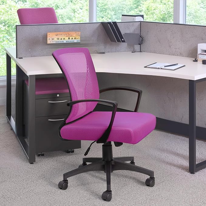 Furmax Office Chair Ergonomic Computer Desk Mesh Chair Mid Back Swivel Lumbar Support with Armrest (1, Pink)