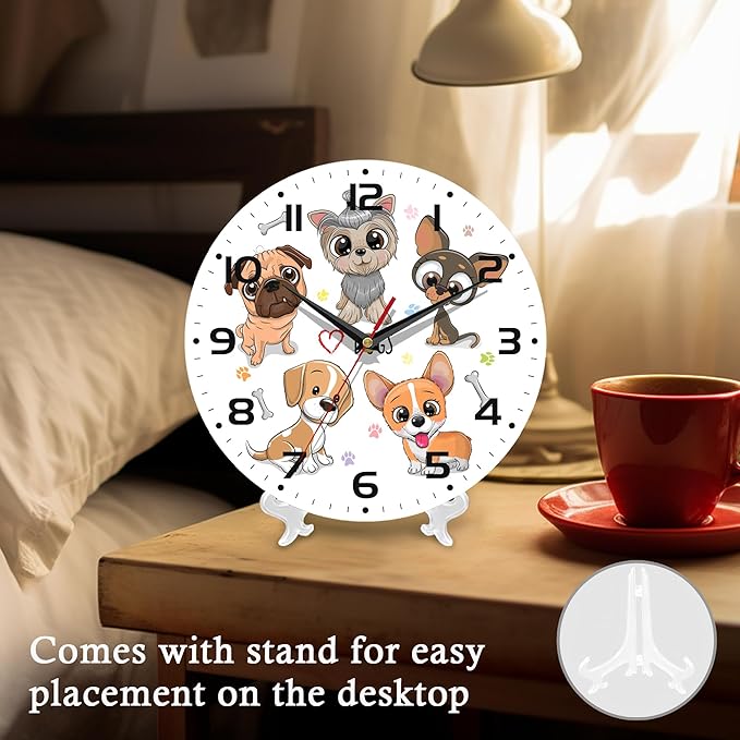 Wall Clock, 10 Inch Silent Non-Ticking Home Kitchen Decor, Battery Operated for Bathroom Bedroom Living Room Office(Cute Dogs)