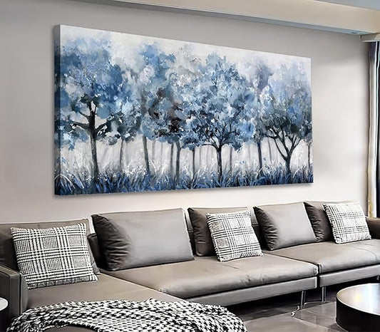 yearainn Abstract Forest Canvas Wall Art - Blue Trees Pictures Navy Botanical Painting Wall Decor Minimalist Modern Printing Artwork for Living Room Bedroom Home Office Decorations 29" x 58"