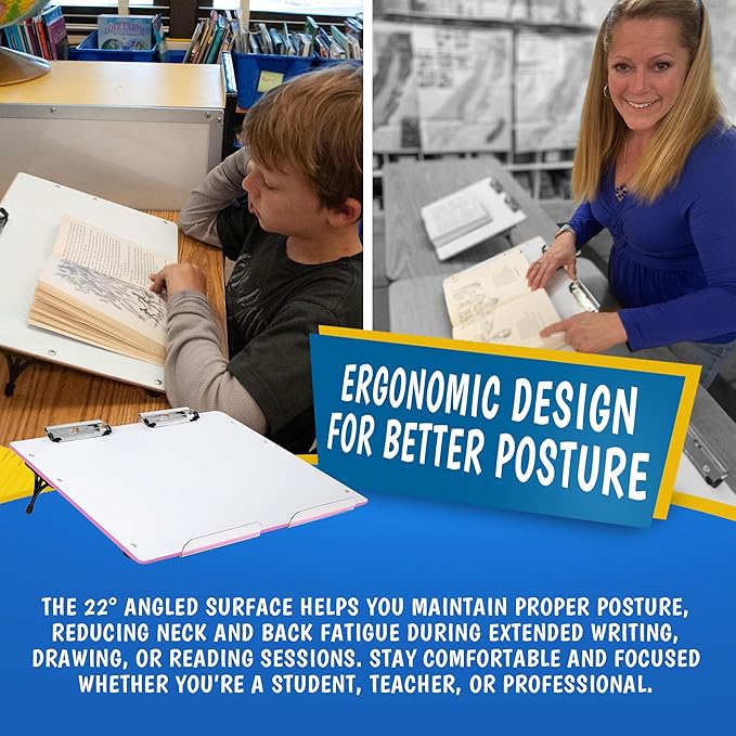 Slant Board for Writing - Adjustable Magnetic Whiteboard & 22° Angle Ergonomic Desk for Reading, Writing, & Drawing for Students, Teachers – Ideal for Posture, Study, & Orientation – Pink