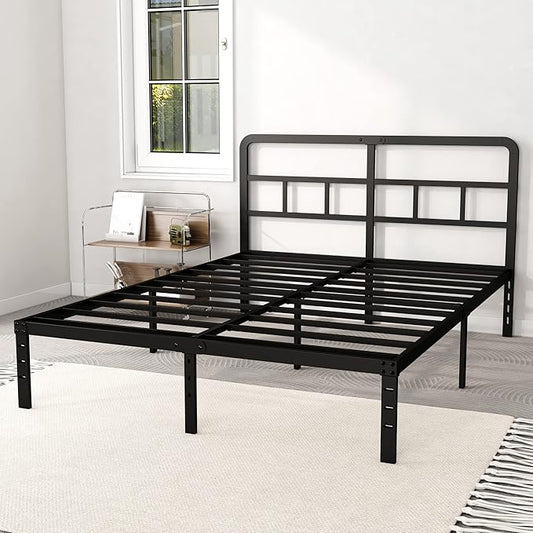 14 Inch Full Size Bed Frame with Headboard No Box Spring Needed, Heavy Duty Metal Platform with Steel Slat, Mattress Foundation, Easy Assembly, Noise Free, Black
