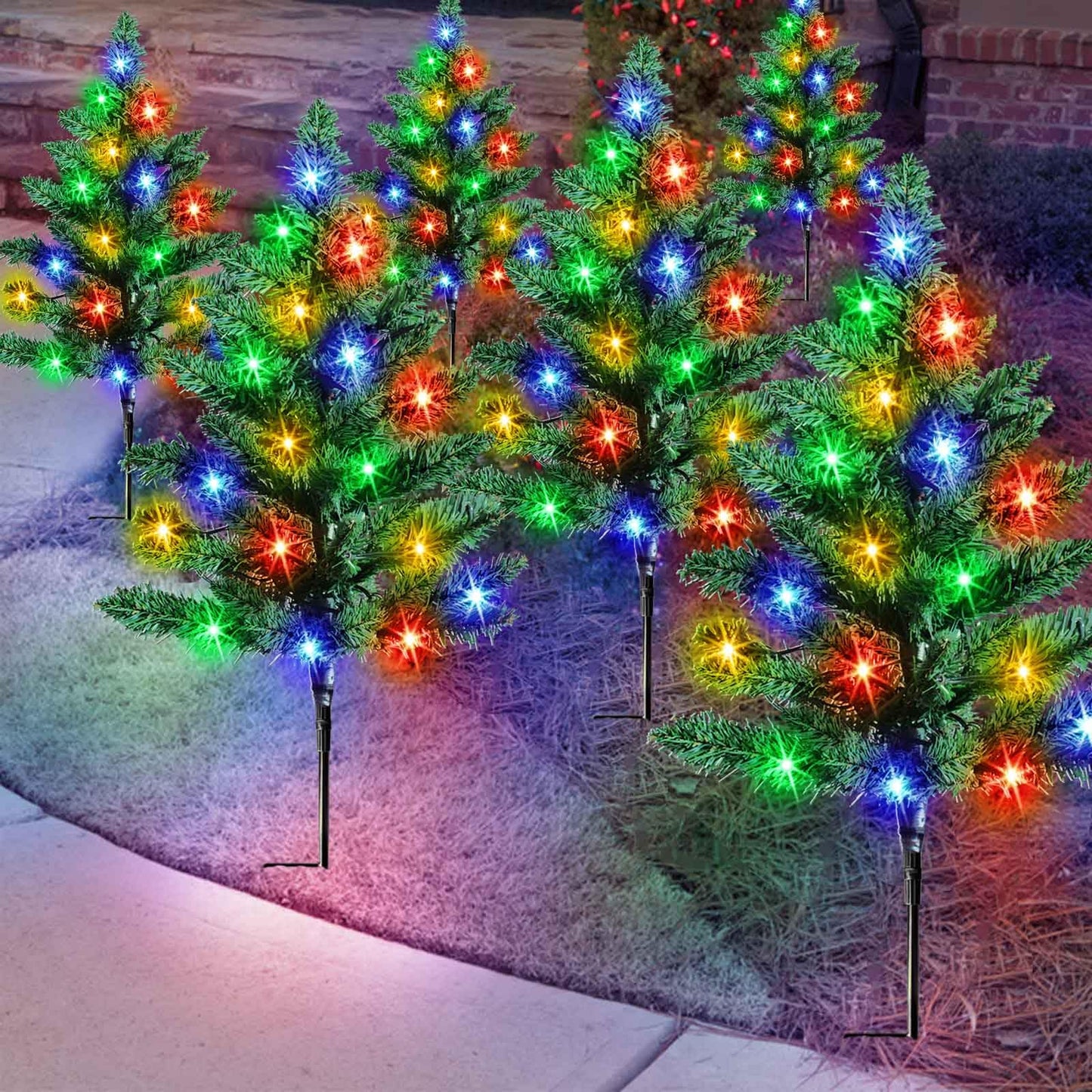Homeleo 6-Pack Solar Small Christmas Trees for Outdoor Decorations, 120 LED Artificial Prelit Christmas Tree, Solar Powered Mini Xmas Tree with Lights for Outside Pathway Porch Yard Christmas Decor