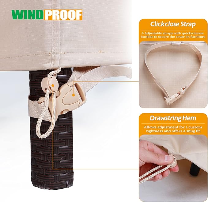 F&J Outdoors Patio Furniture Covers, Waterproof Anti-UV for Table and Chairs Set, Beige, 102"x74"